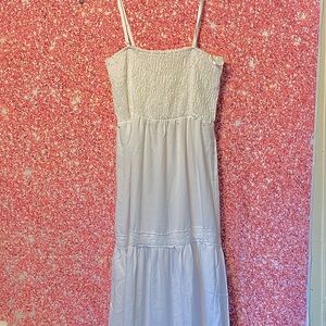 Shirred Top White Ribbon Tier Maxi Dress